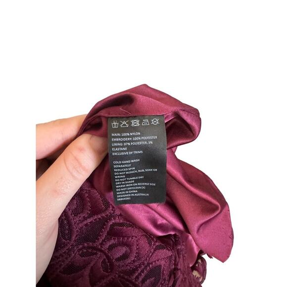 Bardot Gia Embroidered Lace Mesh Cocktail Bodycon Dress In Burgundy Size 8 - Picture 13 of 15